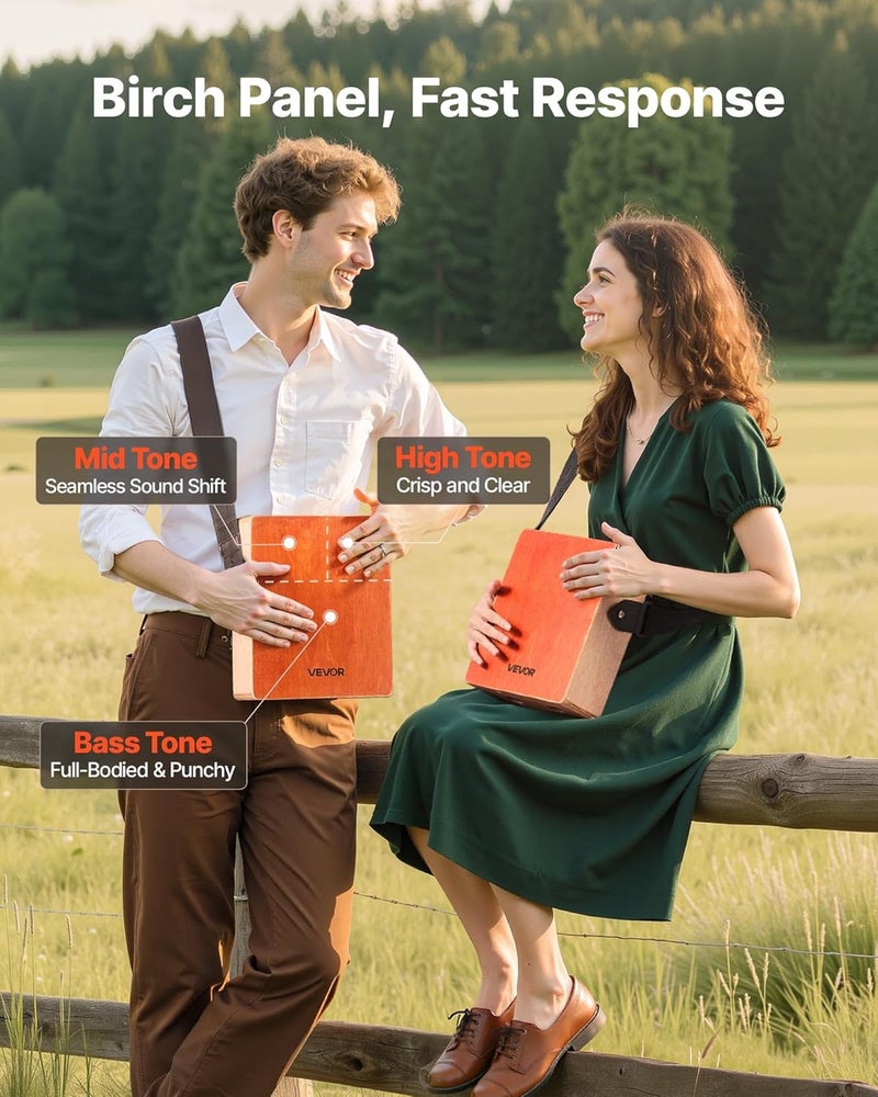 VEVOR درام صندوق كاجون، مع أوتار جيتار داخلية، صندوق إيقاع خشبي خفيف الوزن، آلة درام من خشب البتولا المحمولة مع حقيبة سفر، حزام قابل للتعديل، للمبتدئين والمحترفين، 11 × 9 × 4 بوصة - Image 2